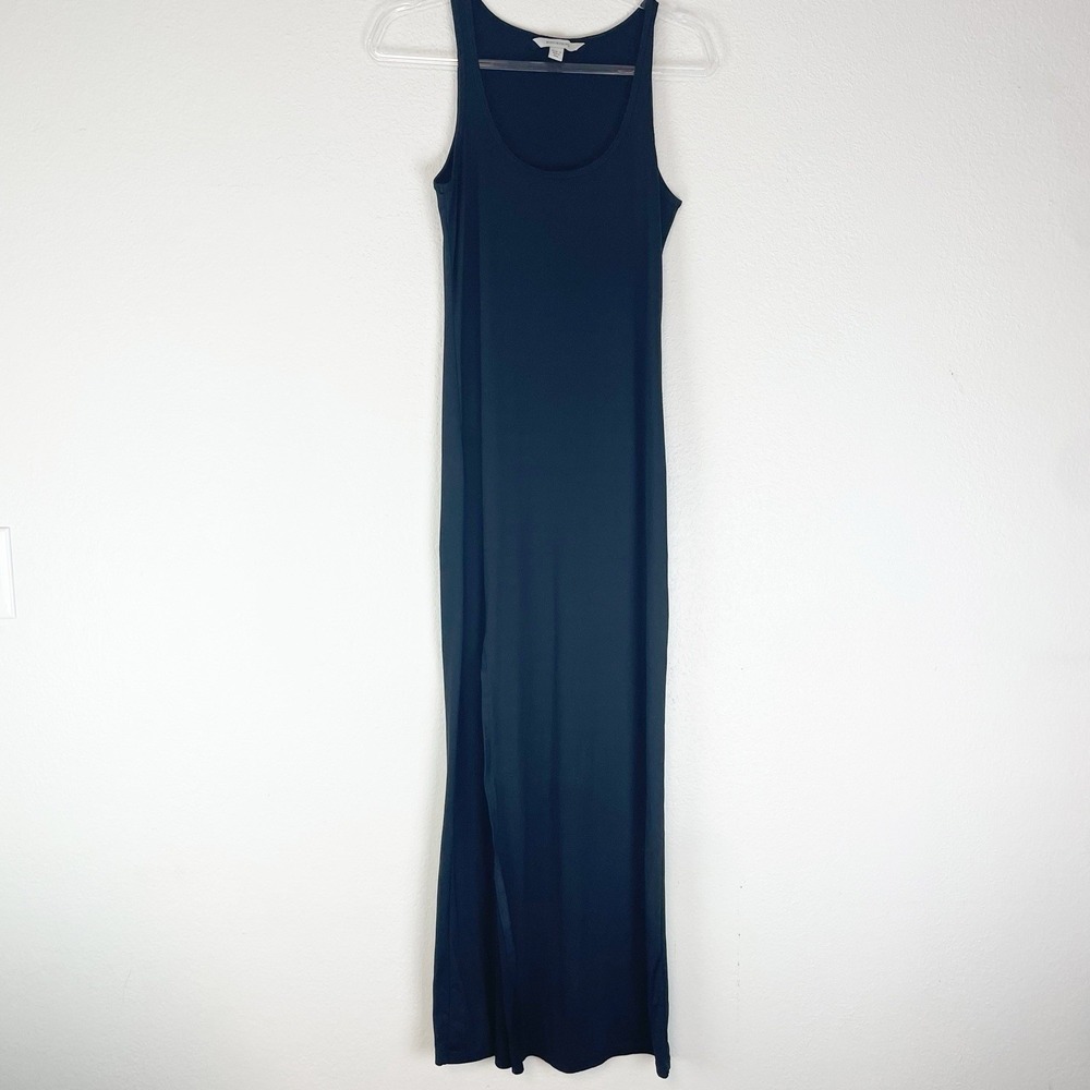 Boston Proper Maxi Dress Womens Small Black Slit Sleeveless Stretch Minimalist S